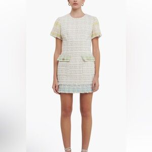 Endless Rose Short Sleeve Cream Multi Tweed Dress with Gold and hardware